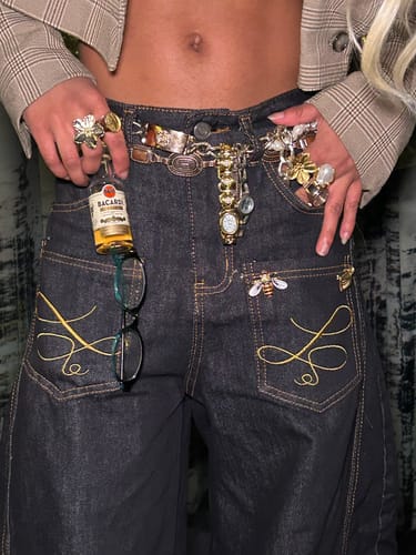 Customer photo review of Embroidered Scimitar Jeans