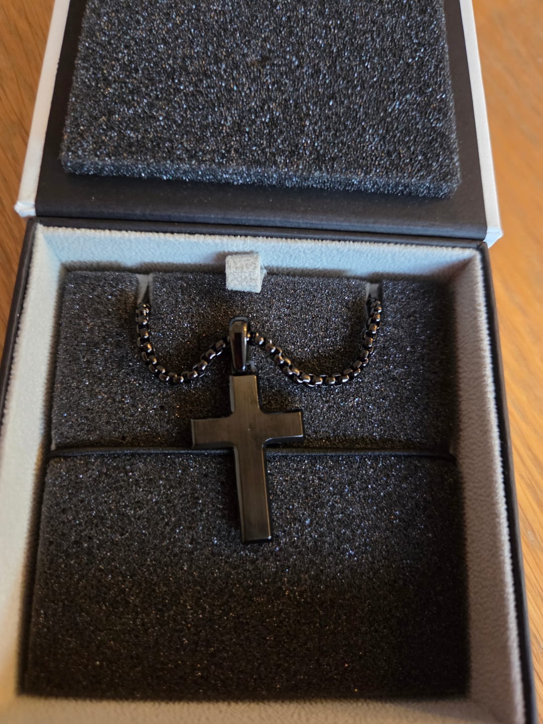 Customer photo review of Beveled Edge Cross Pendant