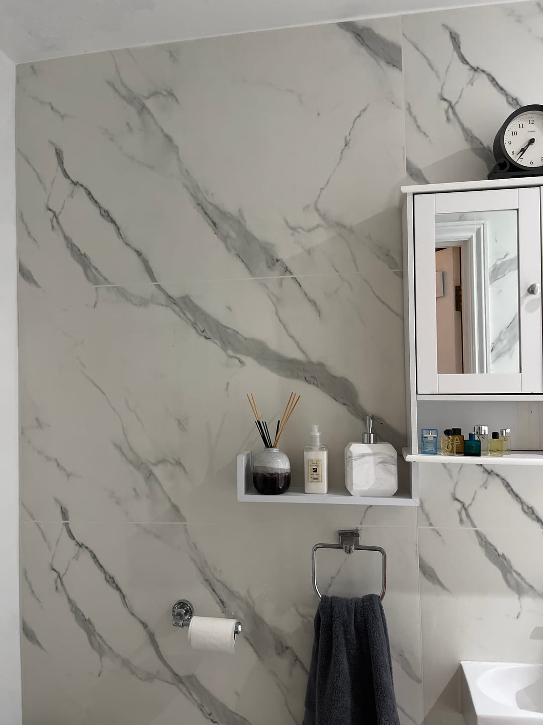 Customer photo review of 10mm Large Tile Carrara Marble Matt Shower Panel 1M x 2.4M