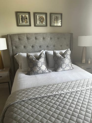 Customer photo review of Navy and Greige Distress Pillow Cover