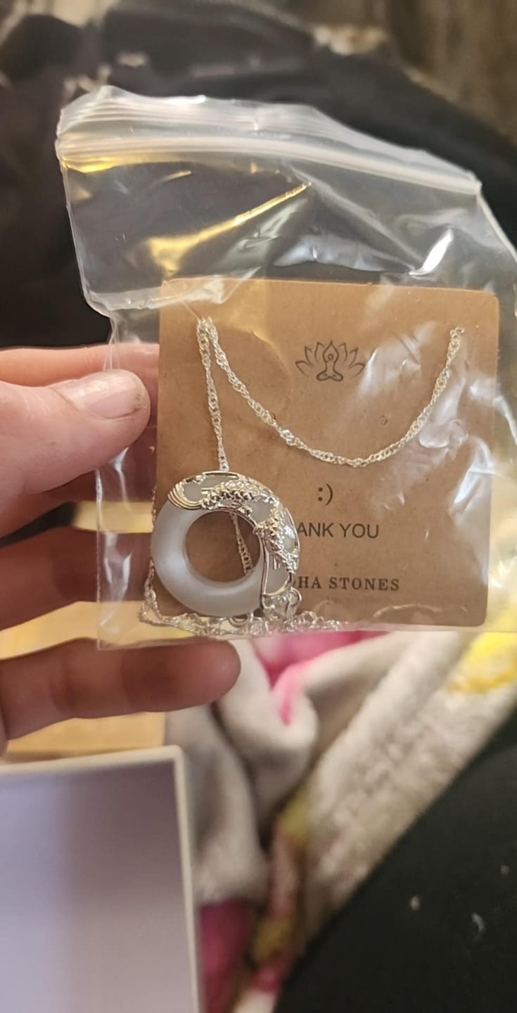 Customer photo review of Buddha Stones Natural White Jade Koi Lucky Necklace