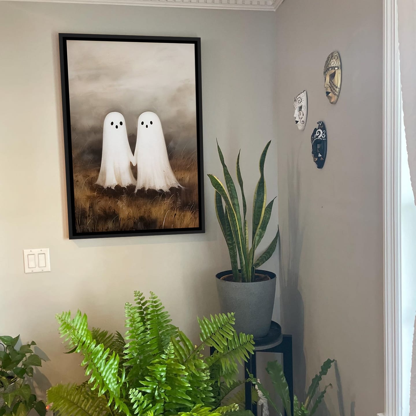 Customer photo review of Ghosts in Field Print Halloween Decor, Ghost Painting Academia , Framed Canvas Print Wall Art, Floating Frame