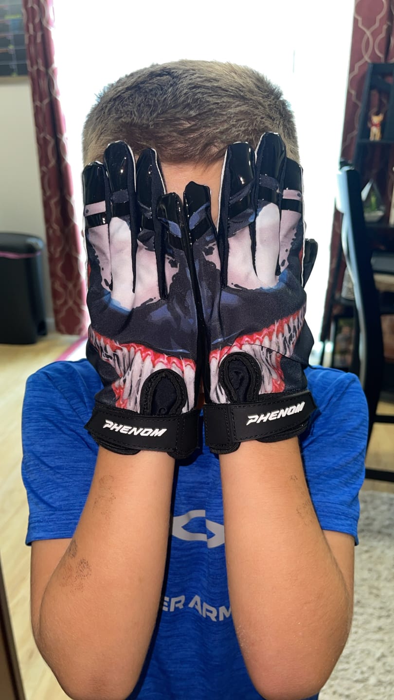 Customer photo review of Phenom Elite Villain Football Gloves - VPS3