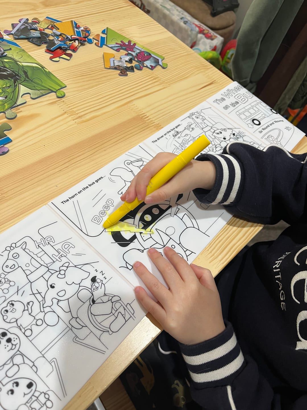 Customer photo review of Wheels On The Bus Tales - Reusable Colouring Book