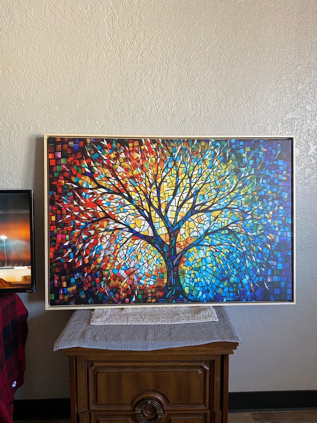 Customer photo review of Yggdrasil Tree of Life Wall Art Print Canvas | Mosaic Style 3-Panel Canvas Print