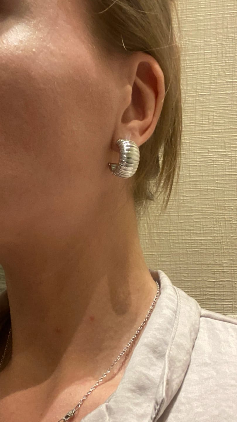 Customer photo review of Jaime Hoop Earrings - Chunky C Shape Design, Waterproof Stainless Steel
