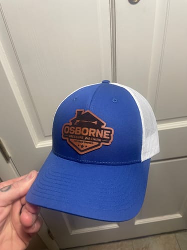 Customer photo review of Custom Leather Patch Trucker Hat - Richardson 115