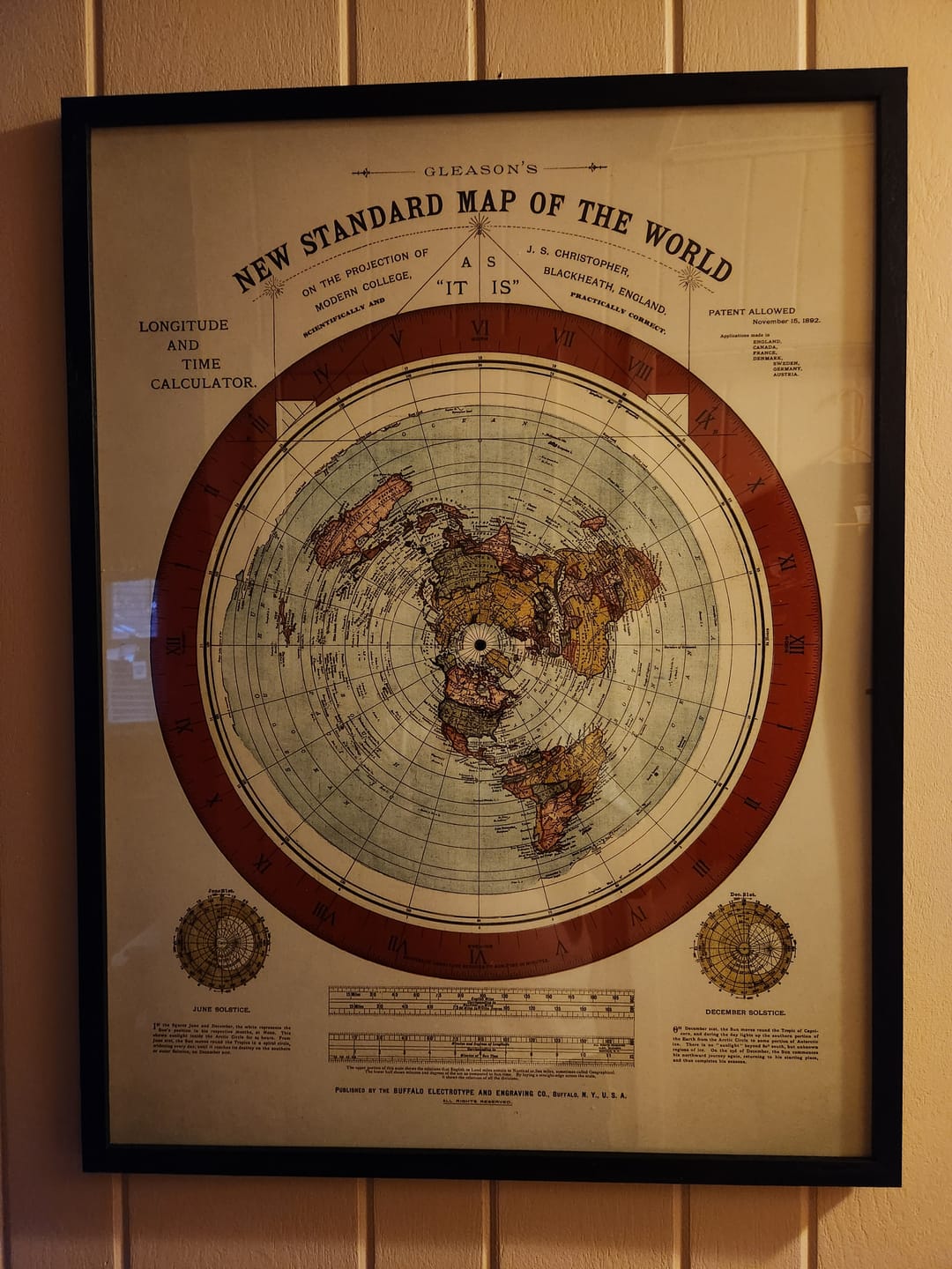Customer photo review of Old Flat Earth World Map, 1892, by Alexander Gleason - Rare Patented Polar Azimuthal Projection