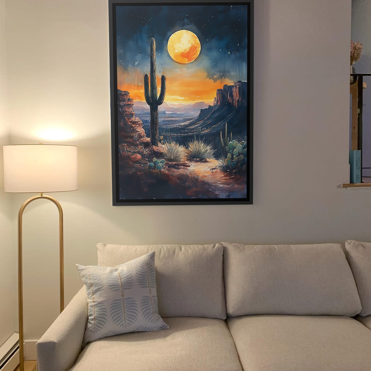 Customer photo review of Watercolor Moody Desert Painting Cactus Moon, Floating Framed Canvas Art Print,, Framed Canvas Prints Wall Art