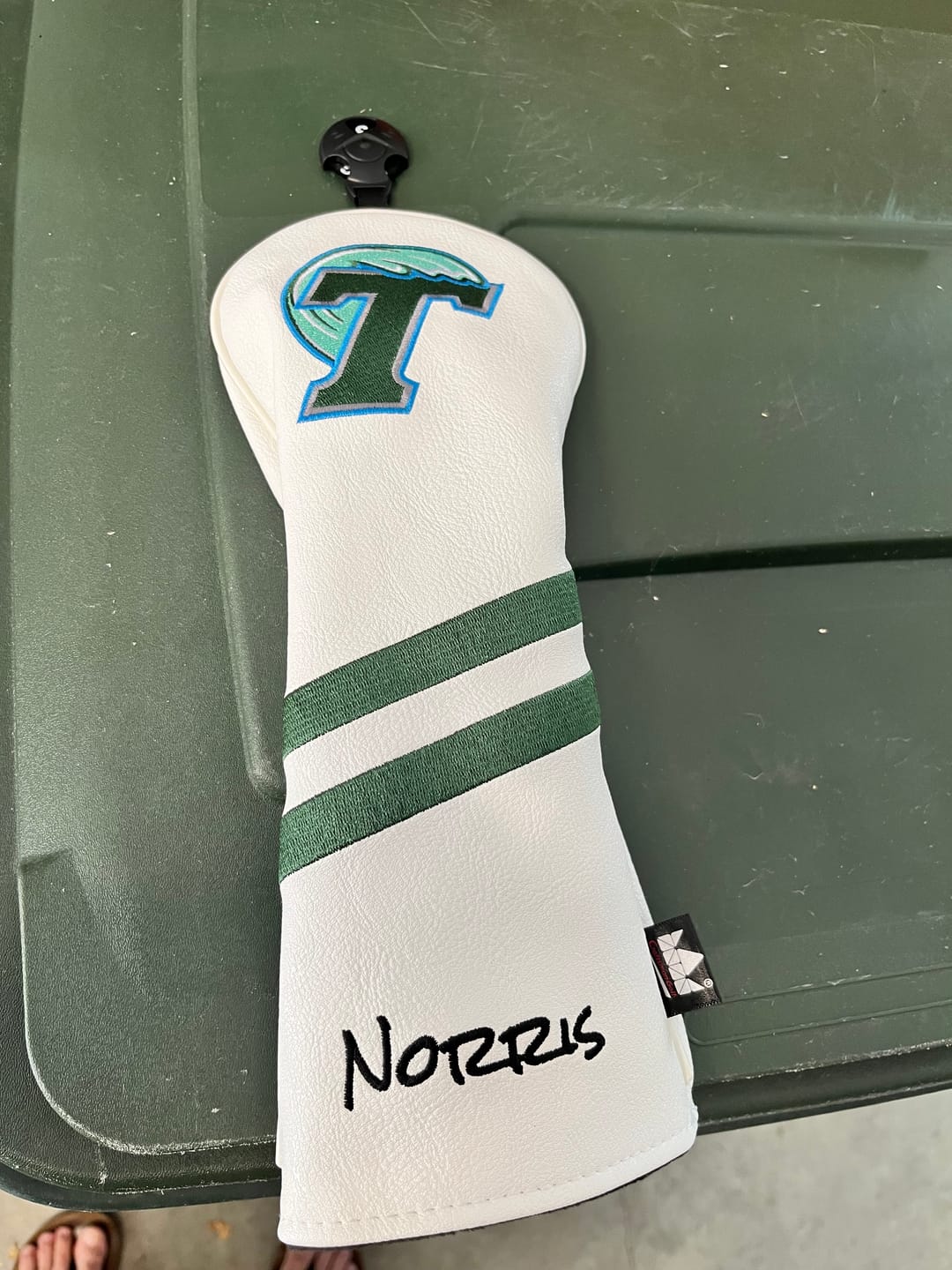 Customer photo review of Personalized Diagonal Stripes Wood Head Covers With Your Logo