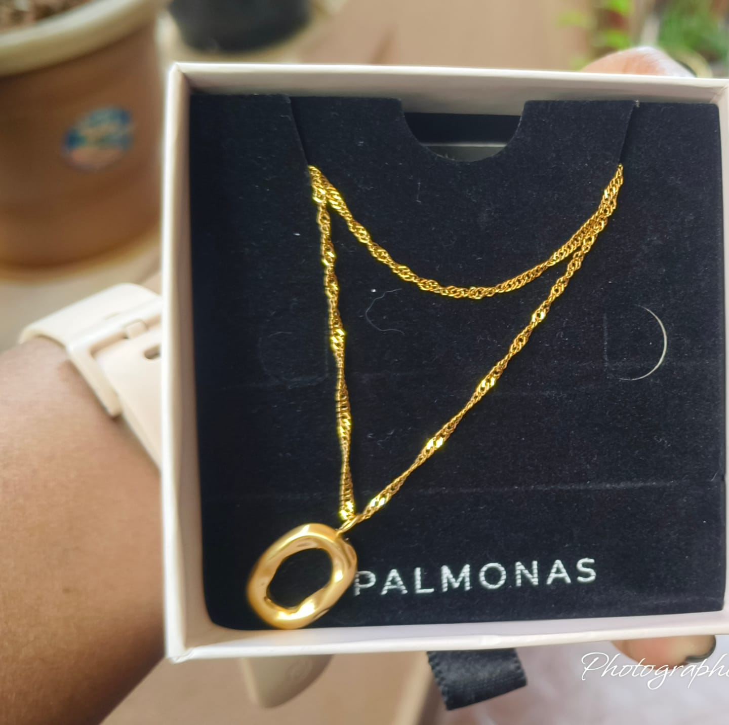 Customer photo review of Wobbly Oval Necklace