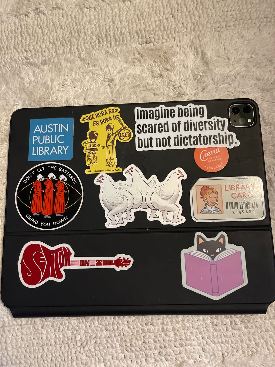 Customer photo review of Imagine Being Scared of Diversity But Not Dictatorship Black/White Die Cut STICKER