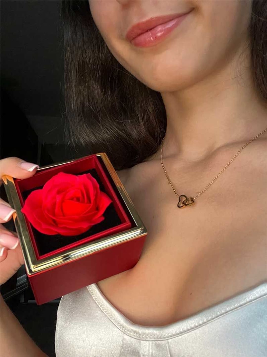 Customer photo review of Eternal Love Rose & Engraved Necklace