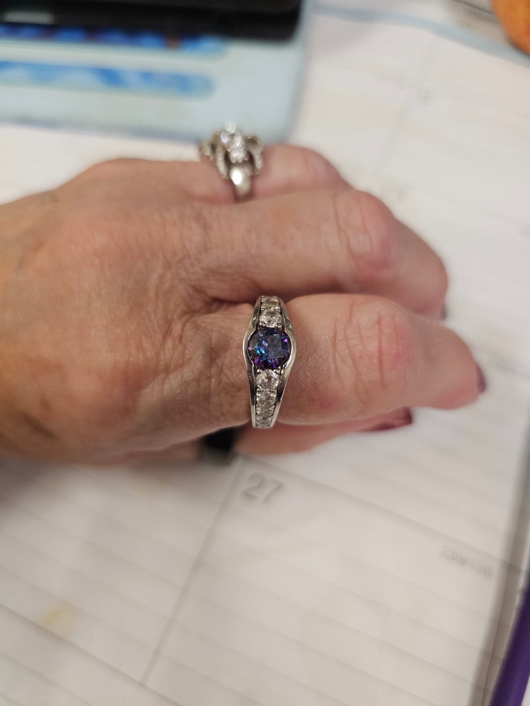 Customer photo review of Bezel Colored Moissanite Channel Euro Shank Pave Engagement Ring