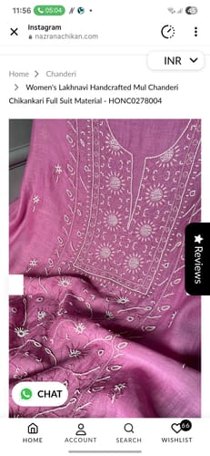 Customer photo review of Women's Lakhnavi Handcrafted Mul Chanderi Chikankari Full Suit Material - HONC0278004