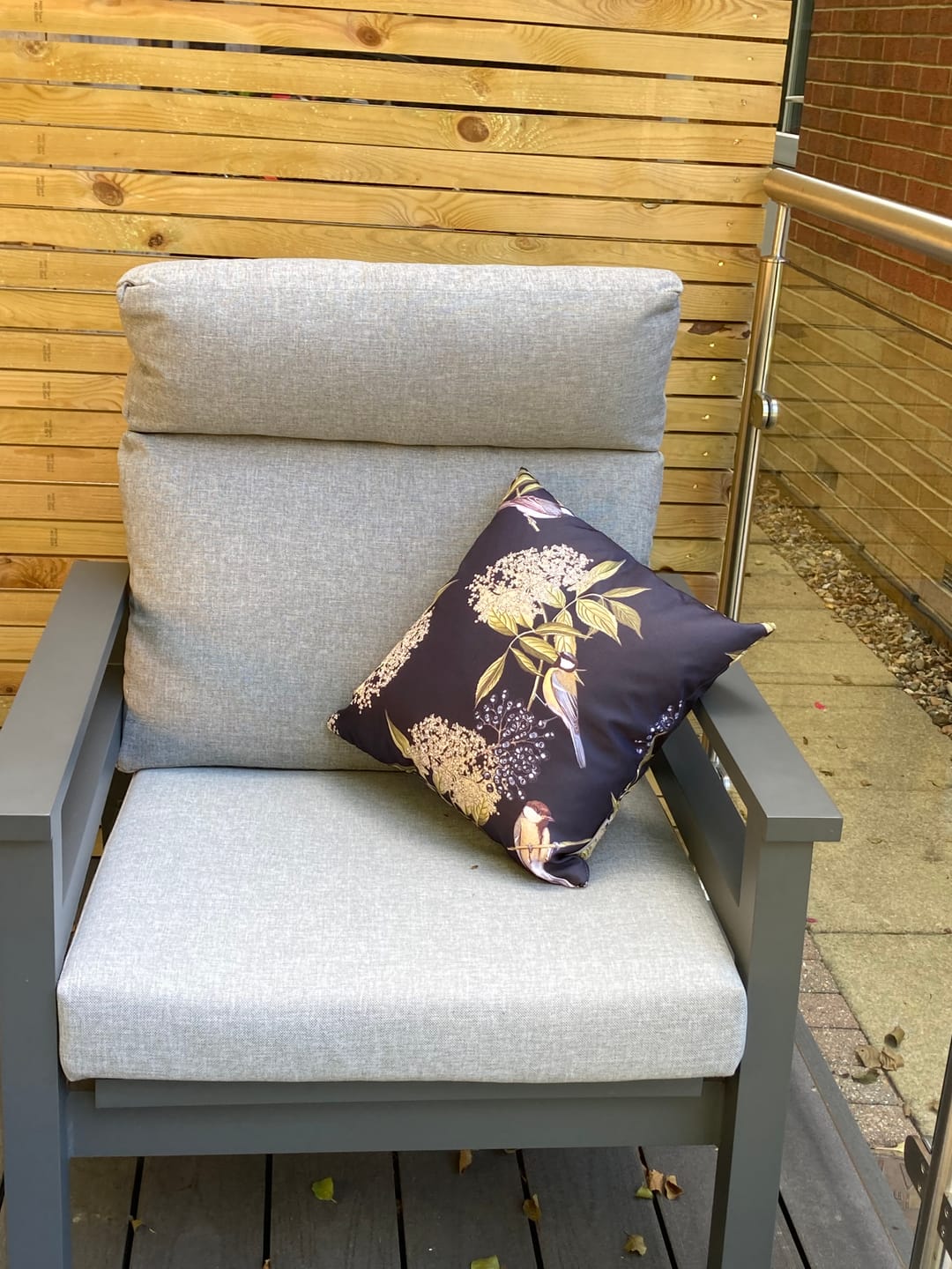 Customer photo review of Outdoor Garden Waterproof Cushion - Bird on Elderflower