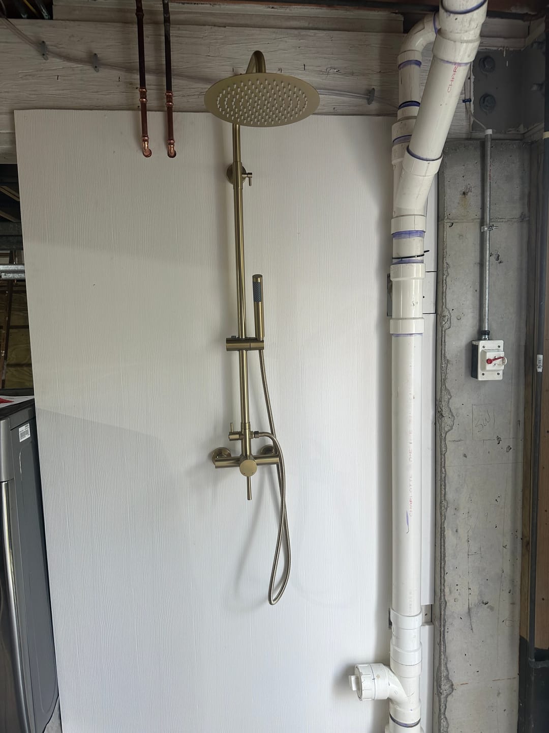 Customer photo review of Outdoor Shower Fixture with 304 Stainless Steel 10” Rainfall Shower Head and Adjustable Slide Bar