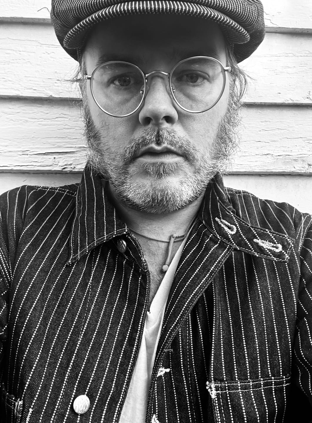 Customer photo review of Striped Denim Newsboy Cap