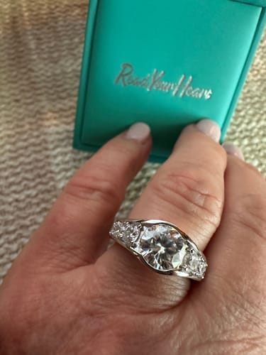 Customer photo review of Bezel Round Moissanite Channel Euro Shank Engagement Ring