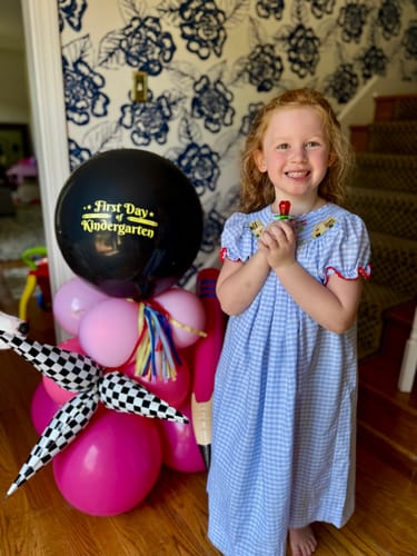 Customer photo review of Back to School Bus Blue Bishop Dress