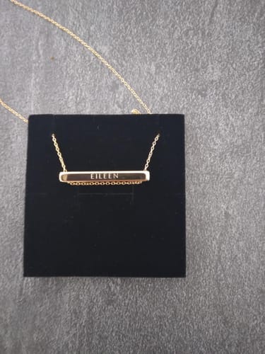 Customer photo review of 4cm Letter Bar Necklace in Gold Horizontal