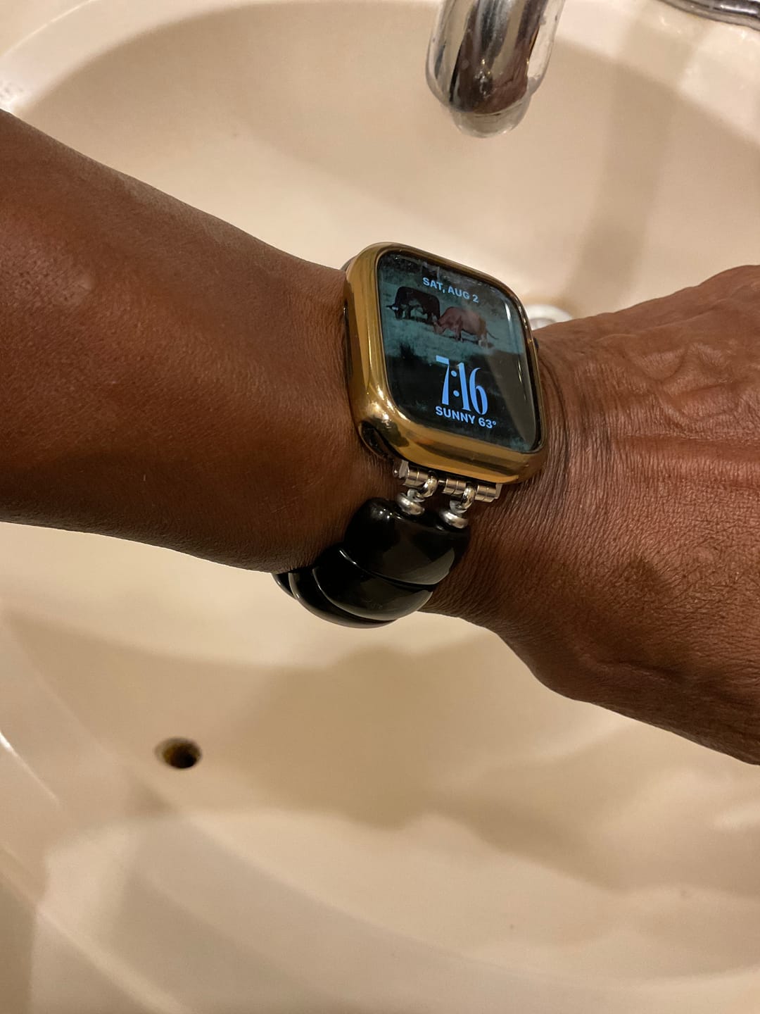Customer photo review of Bohemian Onyx Elegance Stretch Apple Watch Strap