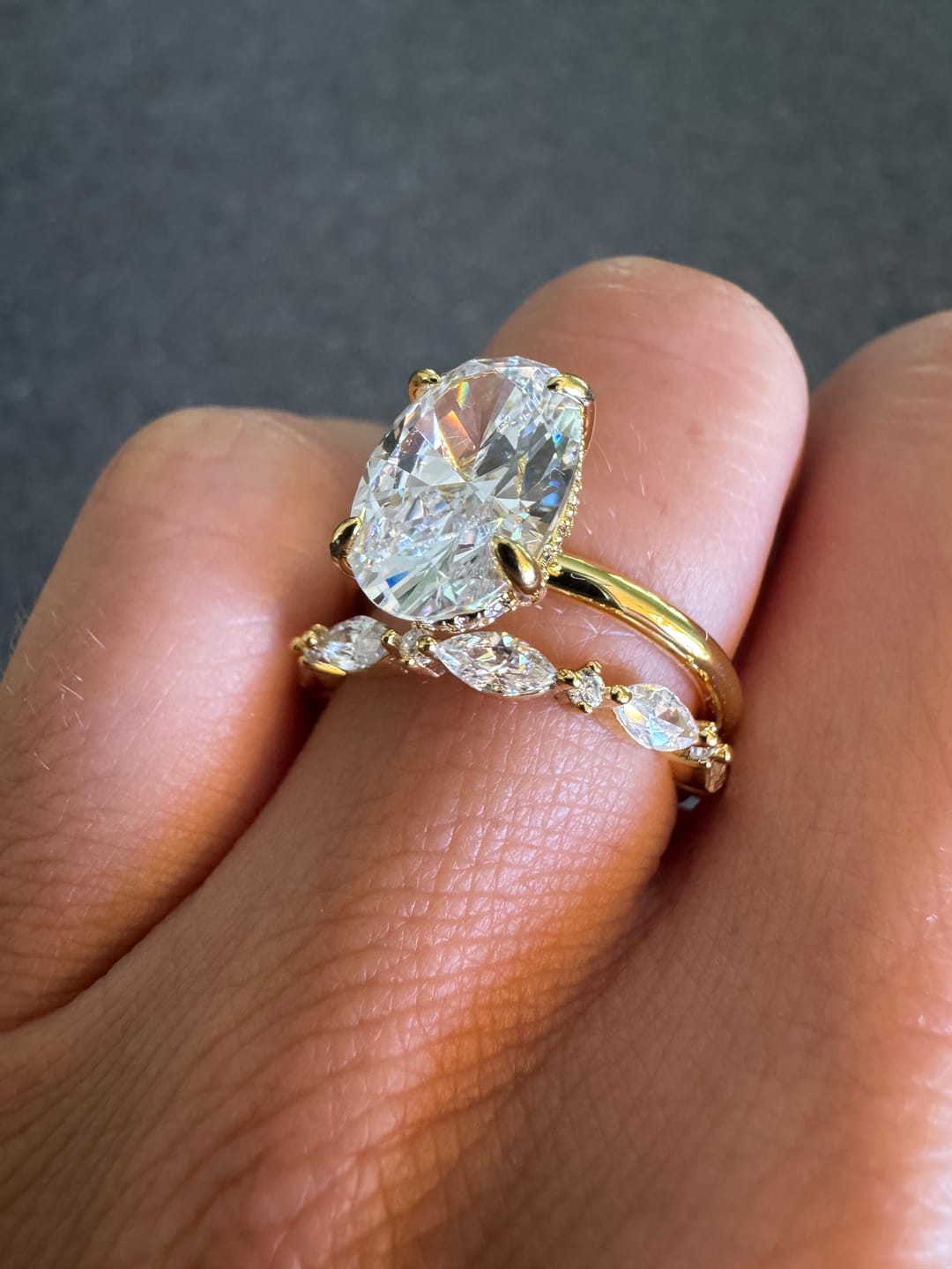 Customer photo review of S925 3.5 Carat Oval Cut Hidden Halo Engagement Ring In Sterling Silver Daily Wearable Ring