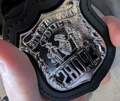 Customer photo review of NY New York Police Officer Badge Replica Movie Props *Customizable Badge Number*