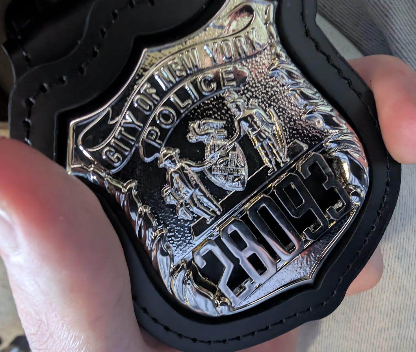 Customer photo review of NY New York Police Officer Badge Replica Movie Props *Customizable Badge Number*