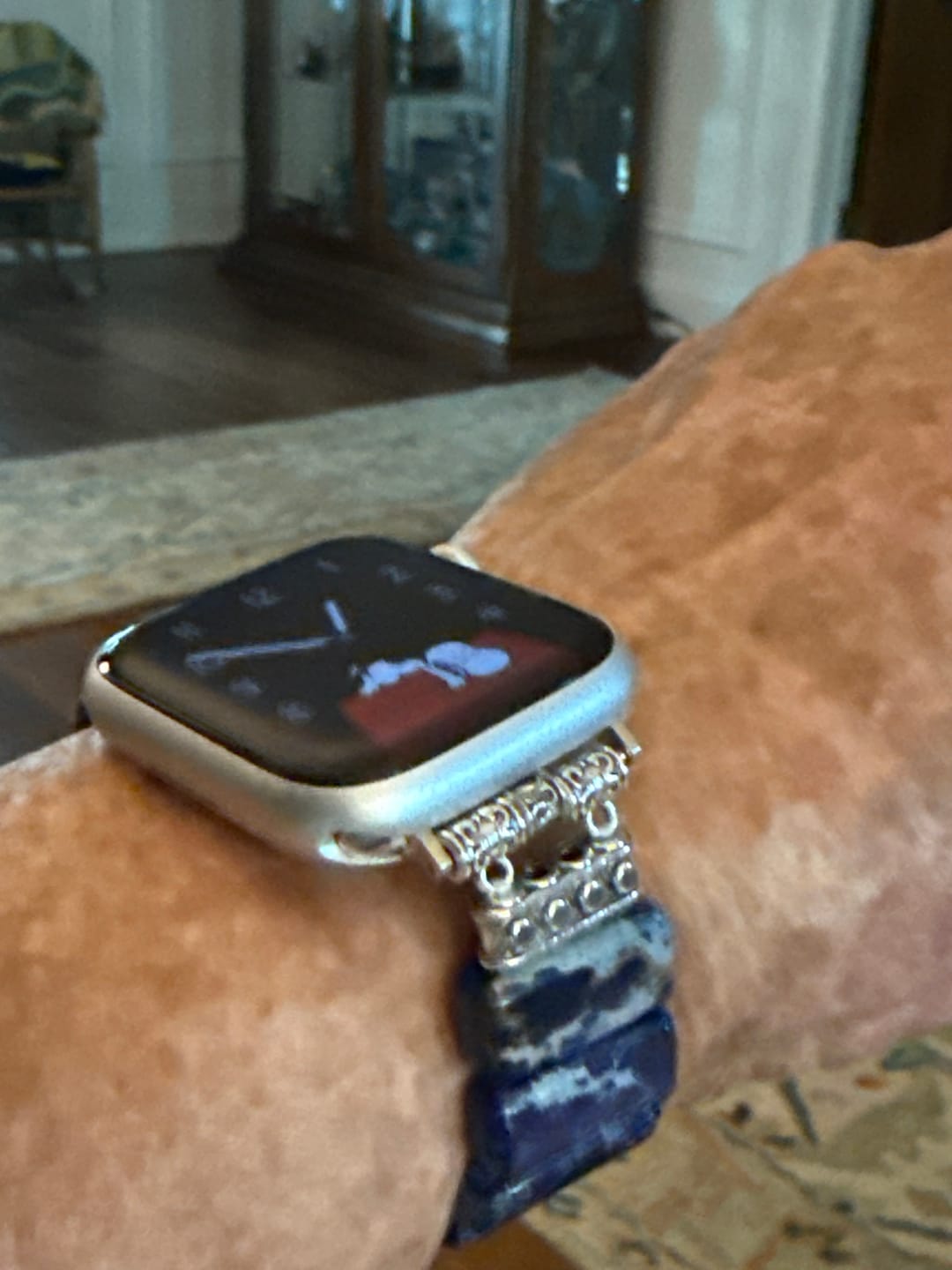 Customer photo review of Dark Navy Tibetan Jasper Stretch Apple Watch Strap