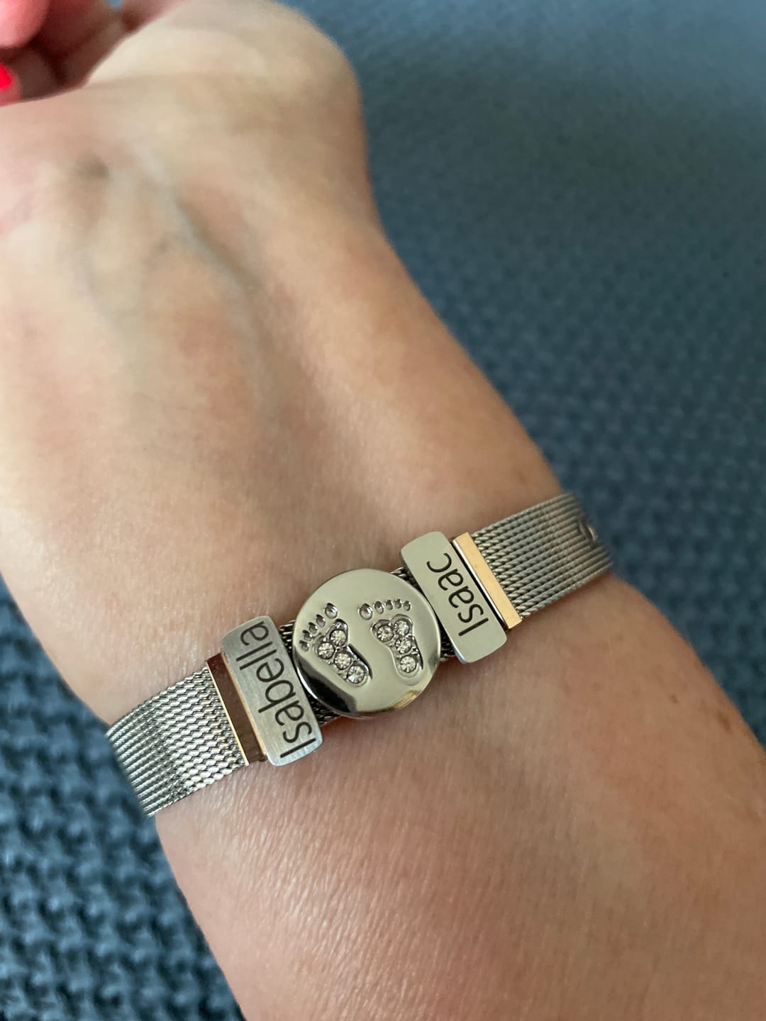 Customer photo review of Mesh charm name silver