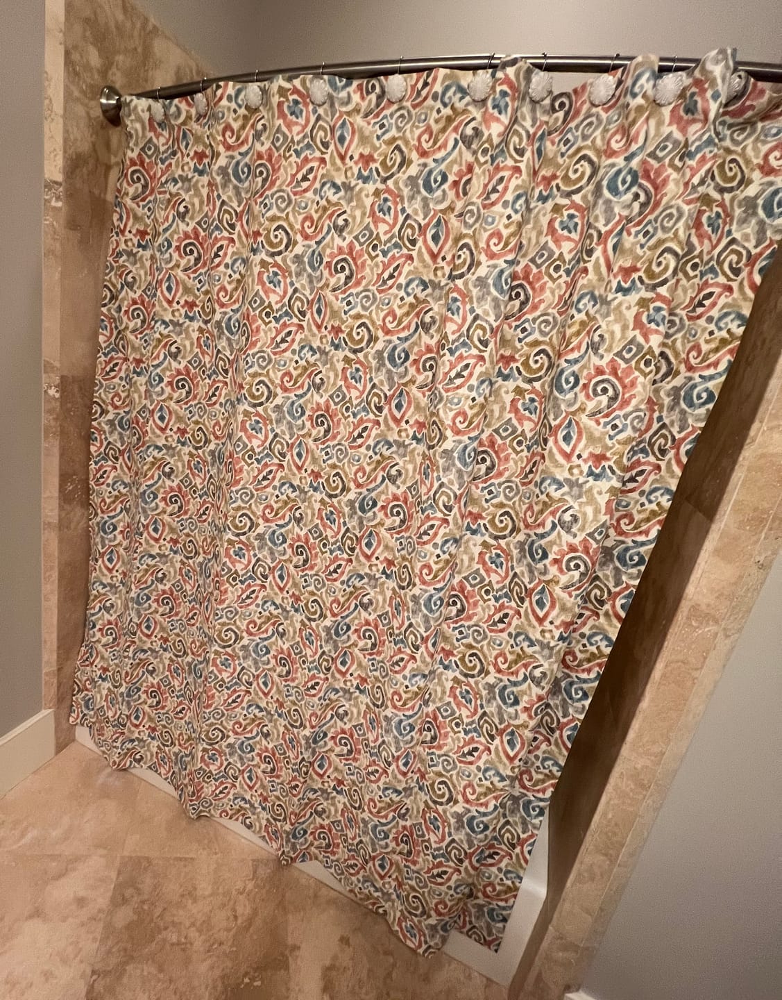 Customer photo review of Shower Curtain in Jester Tuscan Paisley Watercolor- Blue, Terracotta, Gray, Tan