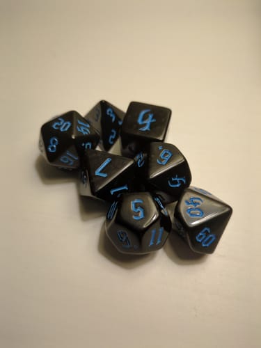 Customer photo review of Dark Cathedral Blue Acrylic Dice Set