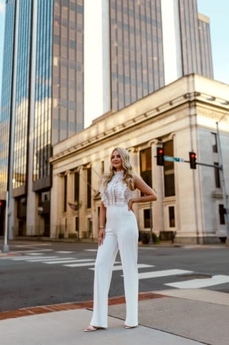 Customer photo review of Vanna Crochet Flared Leg Jumpsuit - White