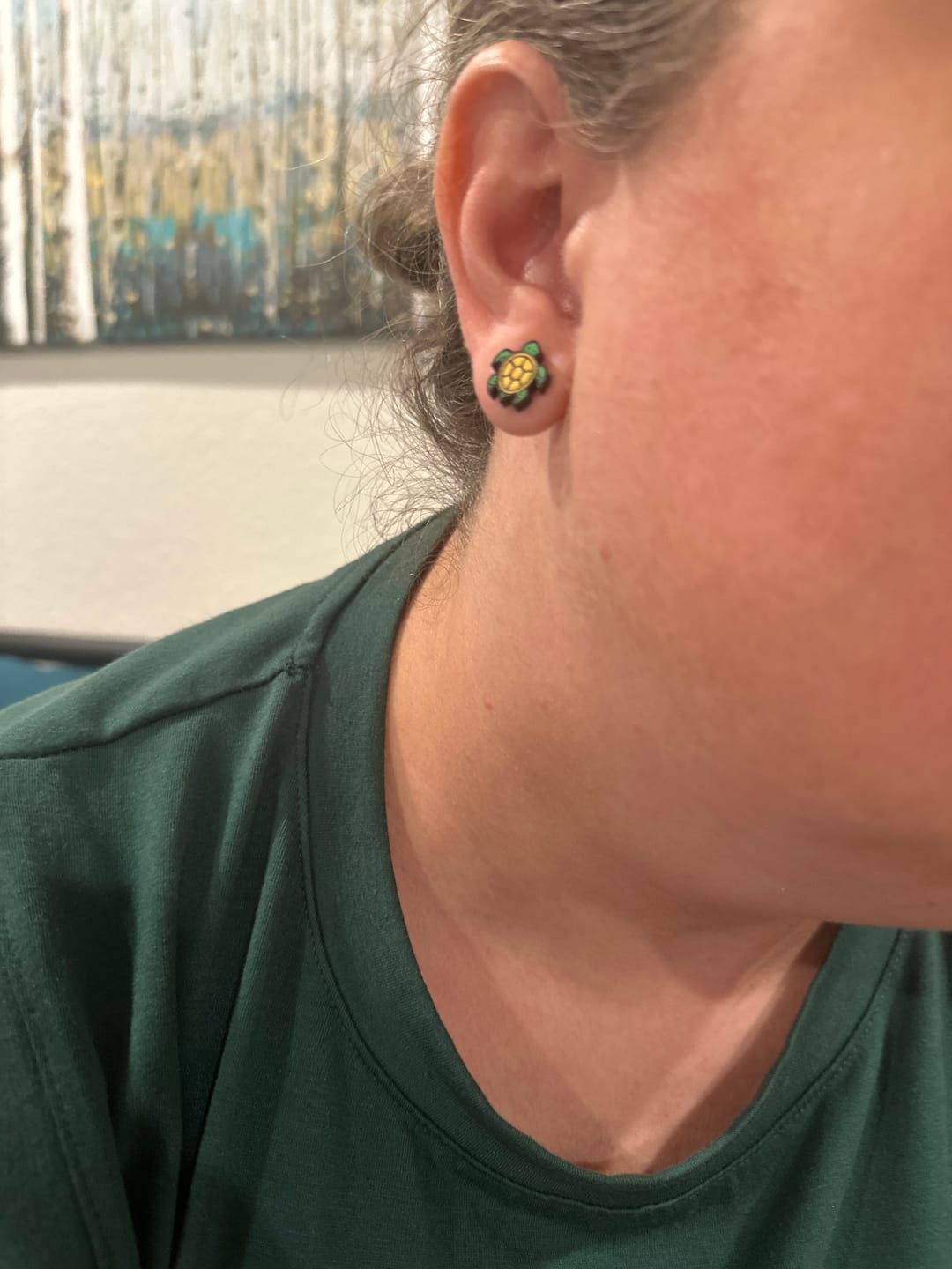 Customer photo review of Sea Turtle Studs Hypoallergenic Earrings for Sensitive Ears Made with Plastic Posts