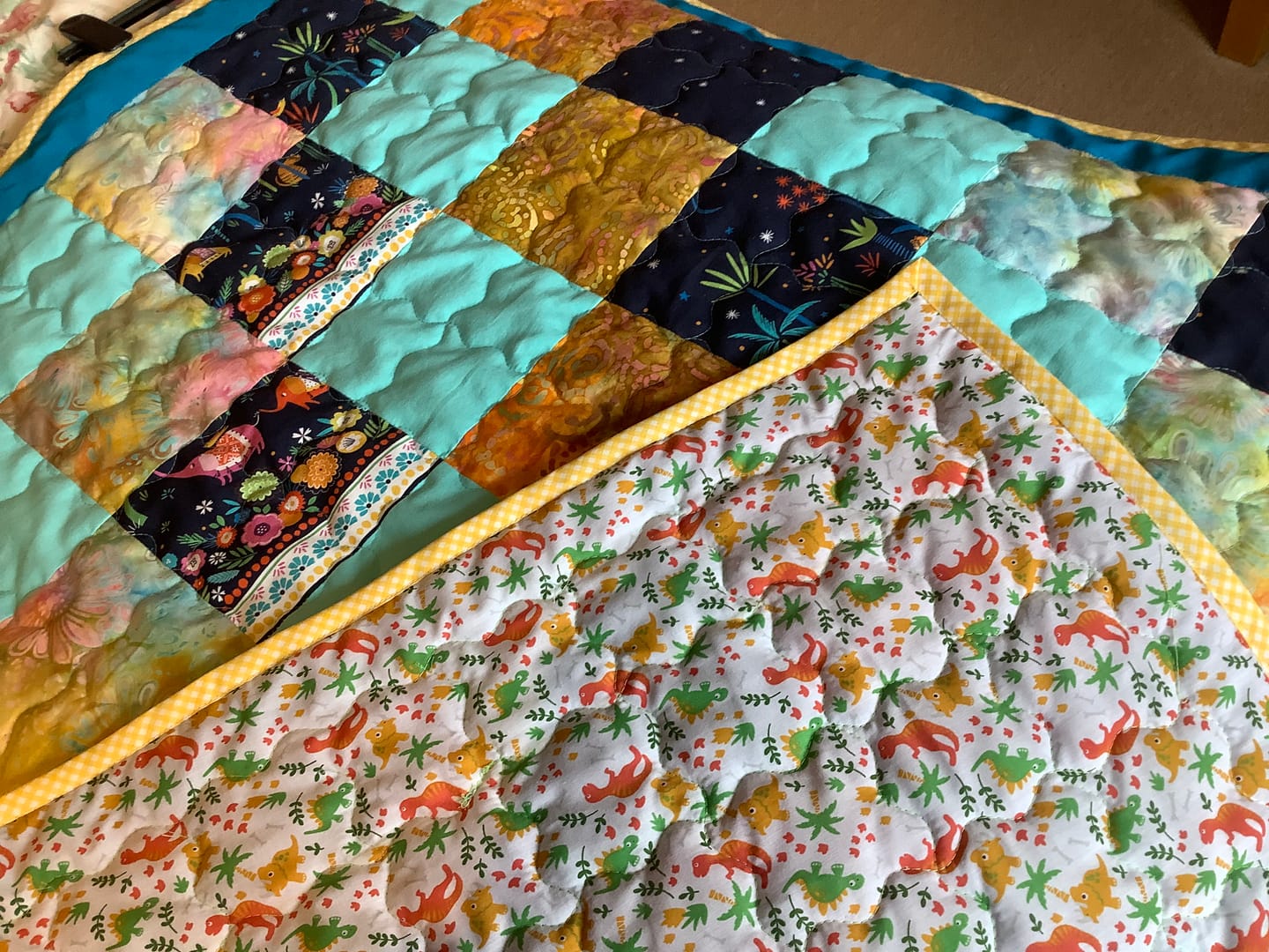 Customer photo review of Multicoloured Dinosaurs Polycotton Fabric