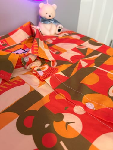 Customer photo review of Sushi Eating Bear Anime Button Up Shirt