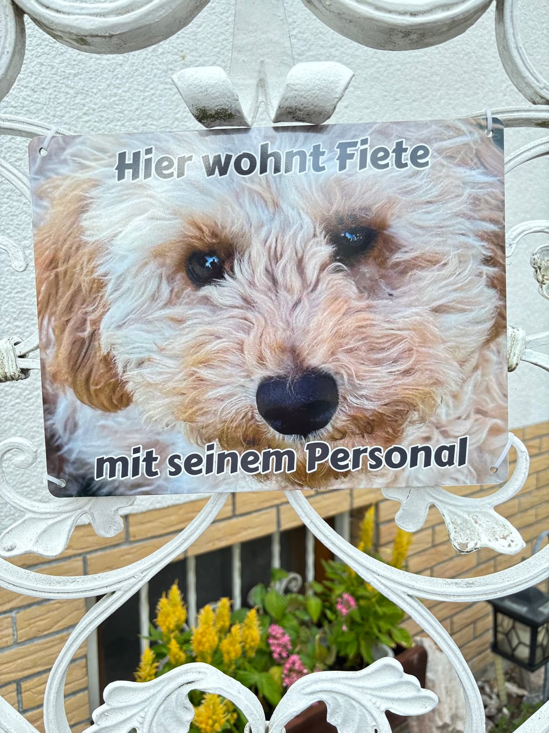 Customer photo review of Hunde-Türschild personalisiert mit Foto & Text (UV- und wetterfest)