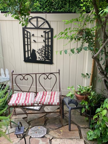 Customer photo review of Birds and Cat Metal Wall Art in Window