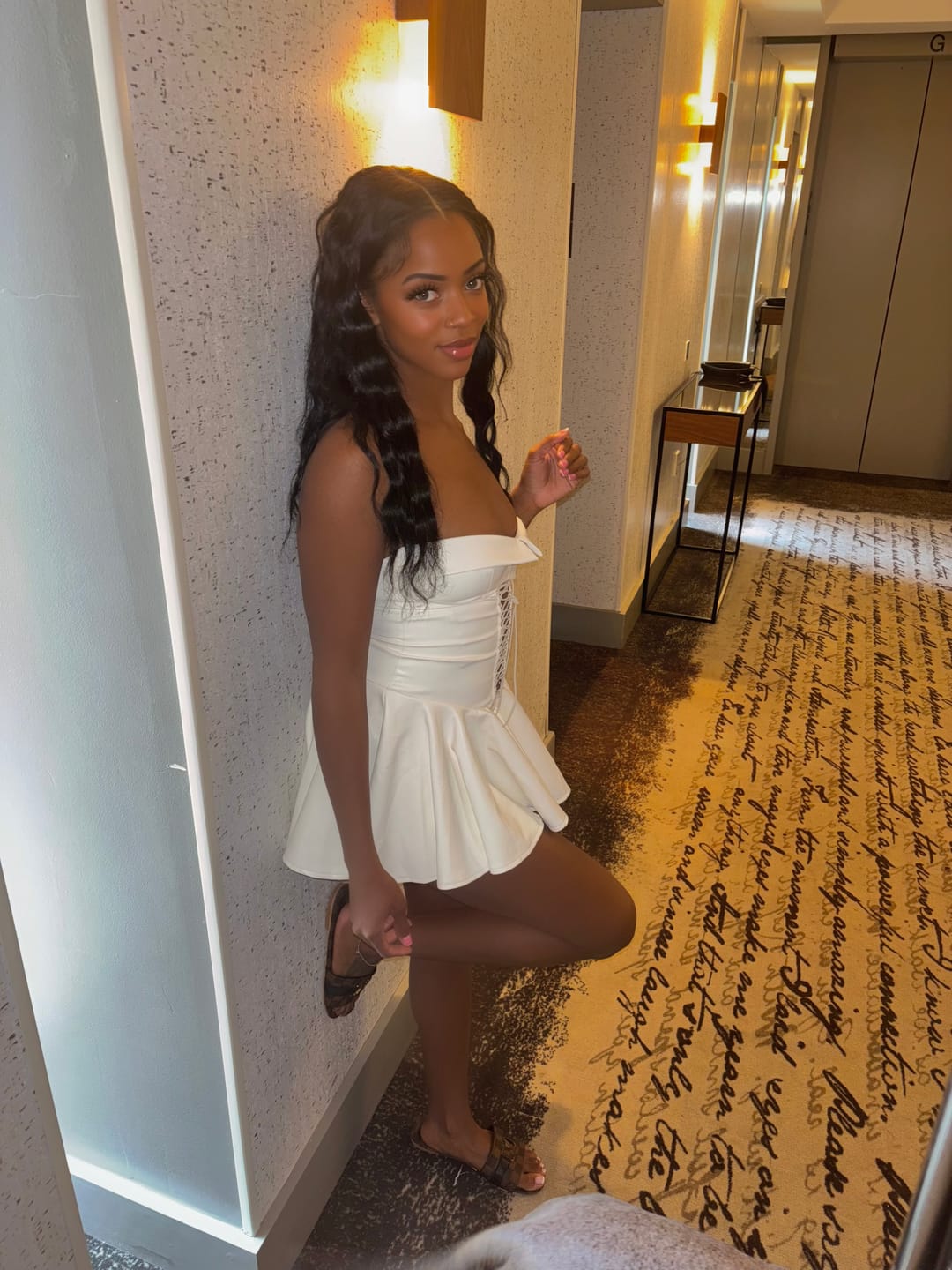 Customer photo review of Allison Faux Leather Corset Flare Mini Dress