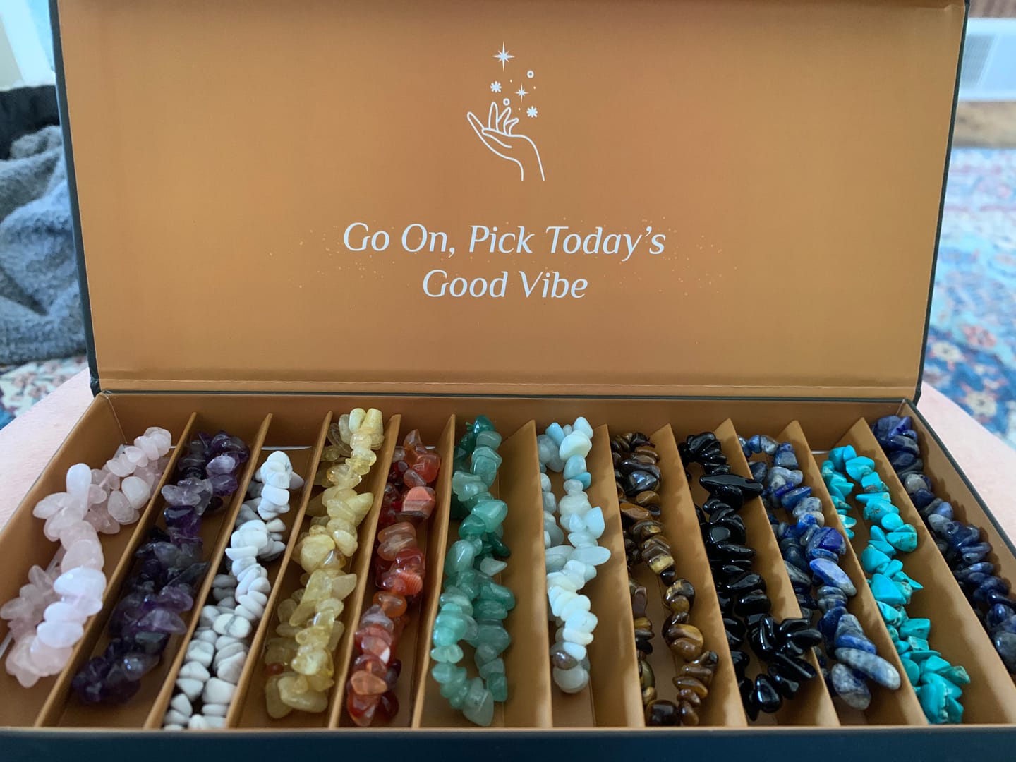 Customer photo review of 12 Natural Crystal Bracelets + Box