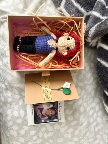 Customer photo review of Dolly® Personalized Crochet Doll with Photo Card