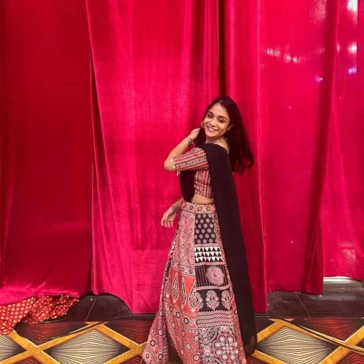 Customer photo review of Multi Color Premium Rayon Ajark Print Lehenga Choli Set