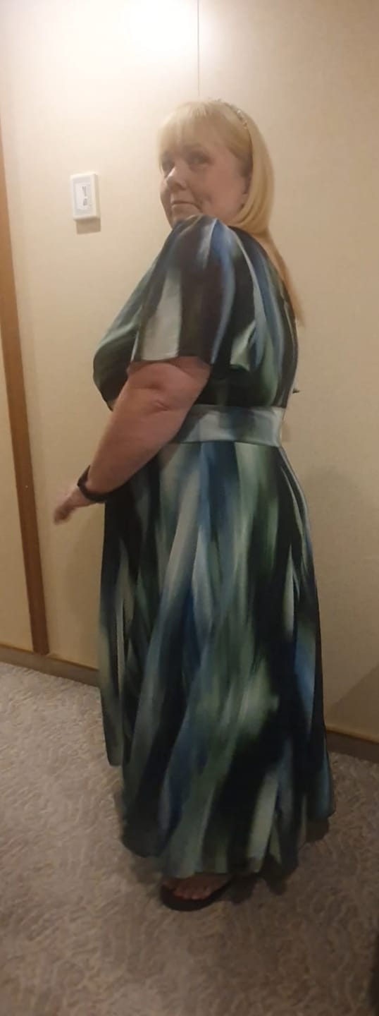 Customer photo review of Victoria Green Ikat Angel Sleeve Mesh Long Midi Dress