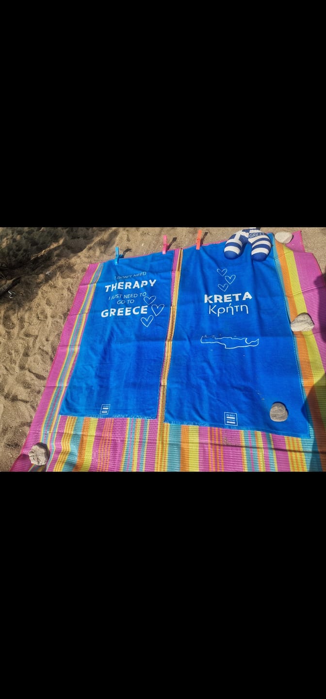 Customer photo review of I Don’t Need Therapy, I Just Need to Go to Greece – Strandtuch