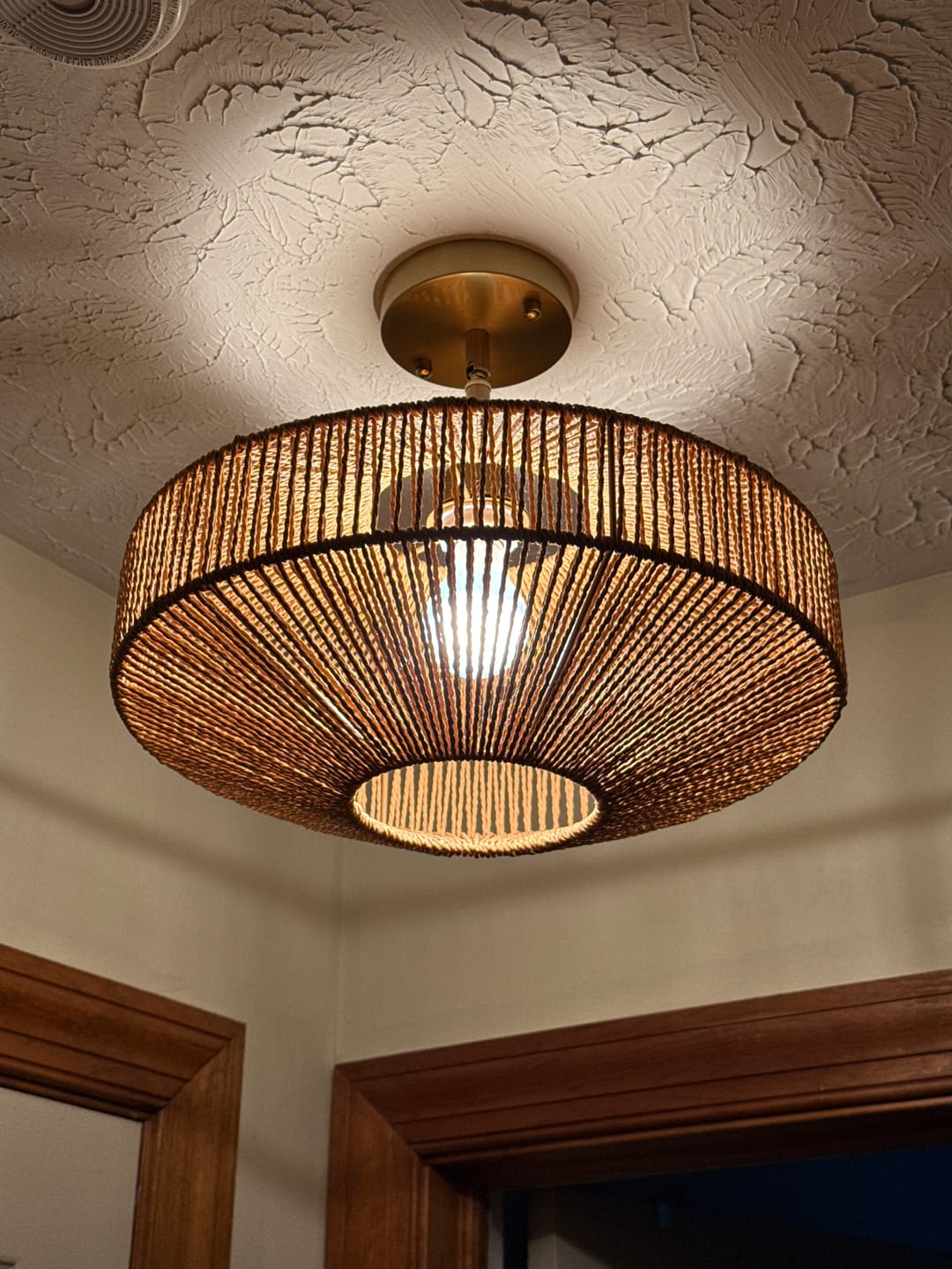 Customer photo review of Bohemian Brown Woven Hemp Rope Cage Ceiling Light