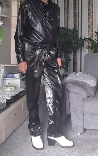 Customer photo review of Punk Shiny Faux Leather Slacks