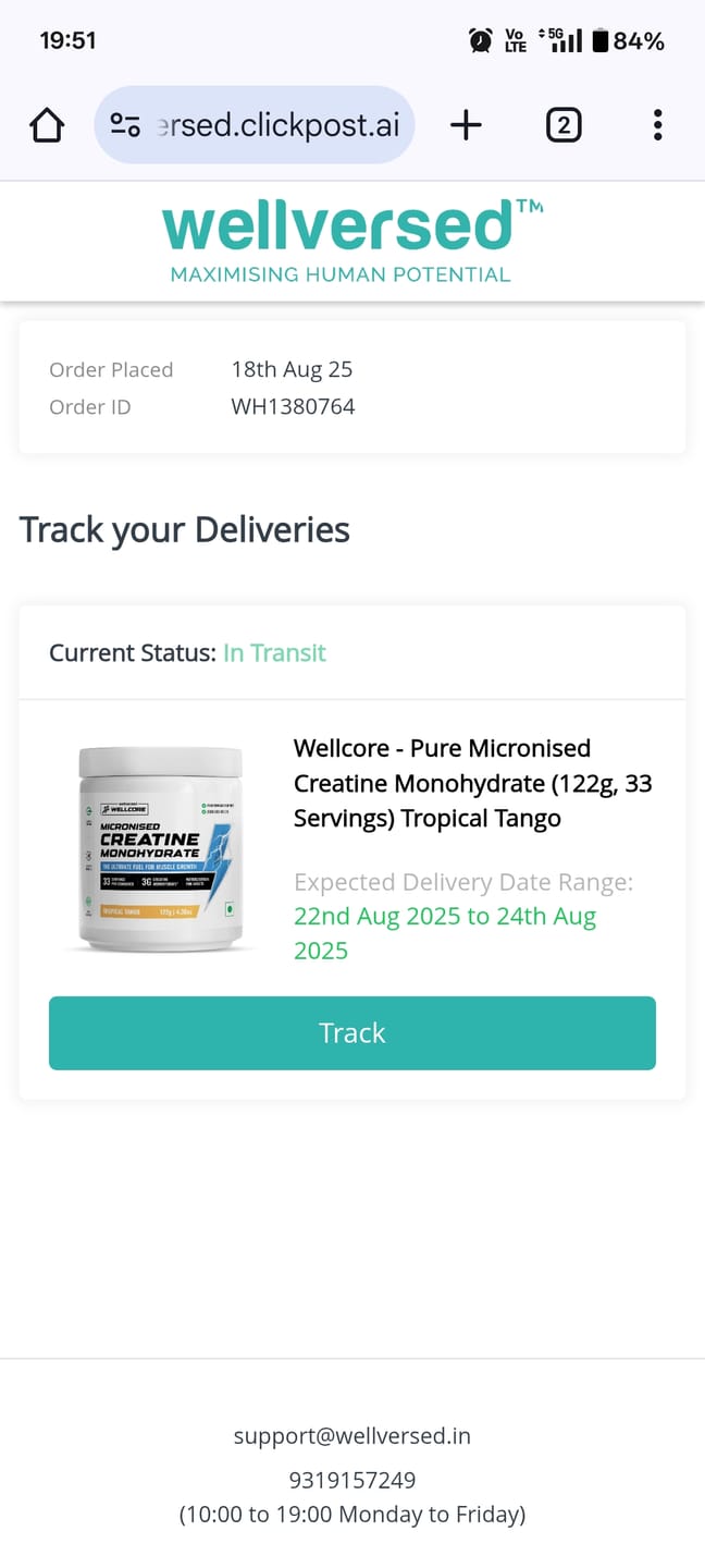 Customer photo review of Wellcore - Pure Micronised Creatine Monohydrate | Kiwi Kick (6 Sachets)