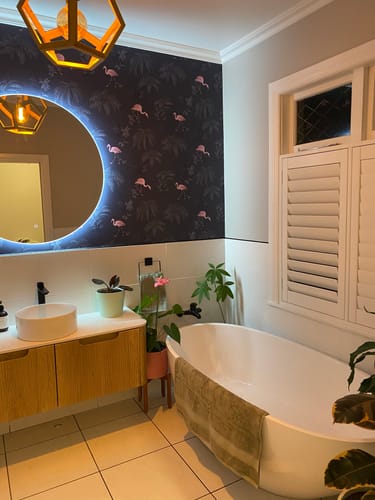 Customer photo review of Flamingo Lakes Wallpaper - Midnight Blue