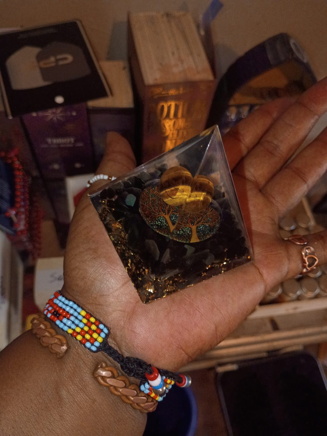 Customer photo review of Orgonite Tiger's Eye Obsidian Pyramid
